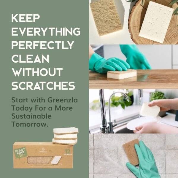 Greenzla Natural Kitchen Sponges 12 Pack - Plant-Based Biodegradable Sisal Hemp Dish Sponge - Eco-Friendly, Zero-Odor, Non-Scratch Scouring Pad for Kitchen Countertops, Bathtubs, Tiles, and More - Image 6