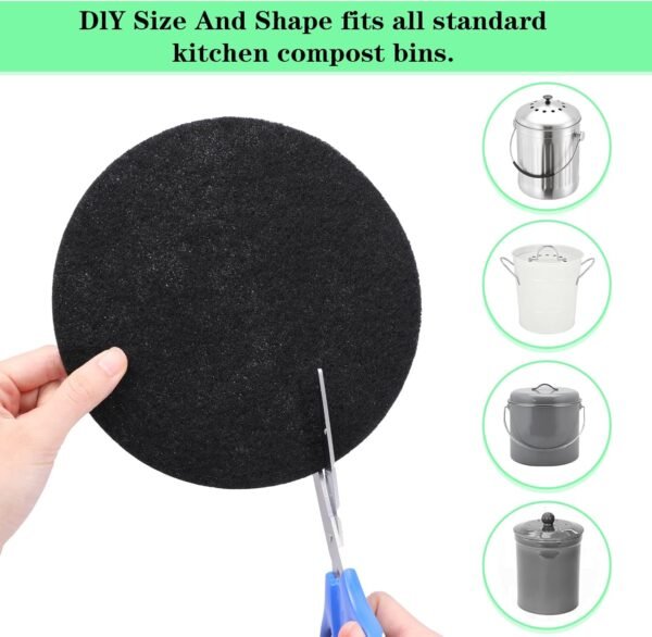 6 Pack 6.7 Inch Compost Bin Filter for Compost Bucket, Charcoal Filters for Countertop Bin, Activated Carbon Replacement Compost Bin Filter for Kitchen, Home Bucket Compost Pail Refill, Round - Image 3