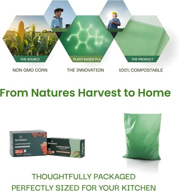 13 Gallon Compostable Trash Bags - Handle Tie | Extra Thick 1 mil|BPI & OK Home Certified ASTM D6400 Standards | Food Scraps, Kitchen Trash, Home & Yard Waste Bags | 30 Count compost bags - Image 5