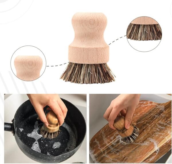 Haploon 7 Piece Wooden Dish Brush Natural,Bamboo Brush Kitchen Set Dish Cleaning Brush Pot Brush & Bottle Cleaner Beech Wood & Natural Bristles Bamboo Scrub Brush for Dishes Plastic Free - Image 3