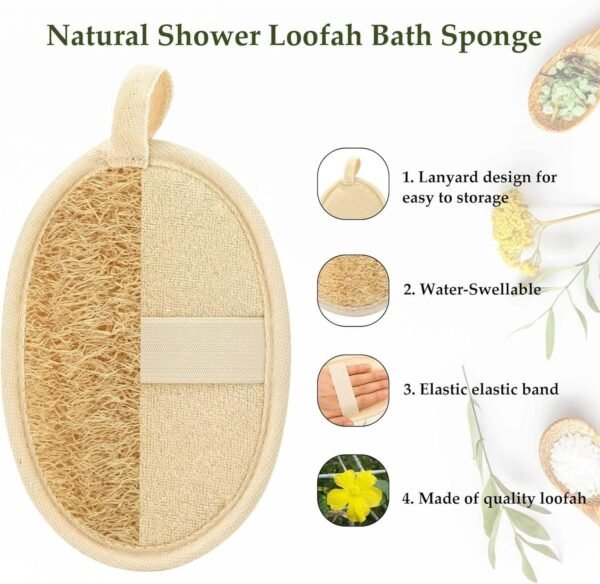 Loofah Sponge Shower Natural Loofah Exfoliating Body Scrubber for Women and Men, Eco-Friendly and Biodegradable Shower Luffa Sponge for Face and Body, Beige - Image 2