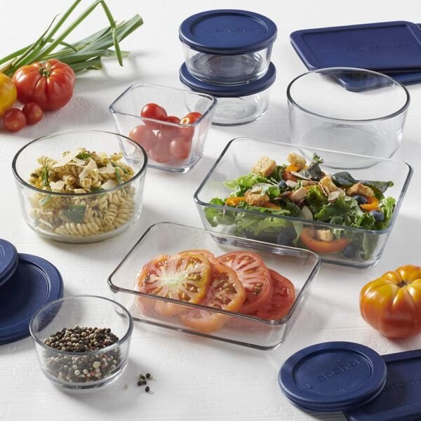 Anchor Hocking 16 Piece Glass Storage Containers with Lids (8 Glass Food Storage Containers & 8 Navy Blue SnugFit Lids) - Image 4