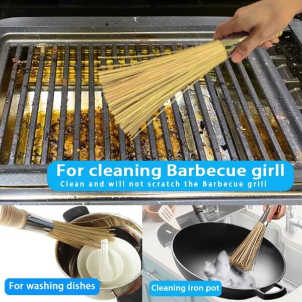 LSZSSJ9.84-inch Natural Bamboo Brush Kitchen Cleaning Brush, Used to Clean Grills, Pans, and stoves, Without damaging The Surface, 2 Bamboo Brushes - Image 5