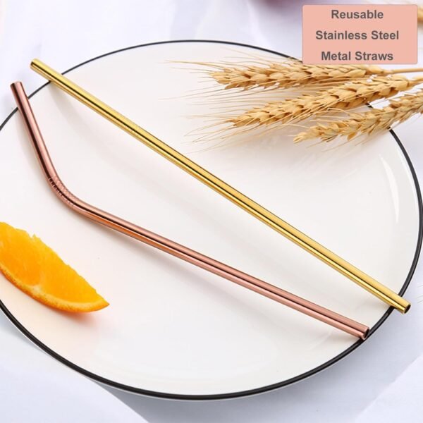 4 Pack Reusable Metal Straws Drinking Straws, 8.5" Stainless Steel Straws with 1 Cleaning Brush - Image 4