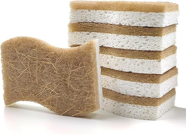 Natural Sponges Kitchen - 6 X-Large Biodegradable Non-Scratch Dish Scrubber, Multipurpose Compostable Sponges for Dishes, Cleaning Scrub Sponge Brush for Dishwashing