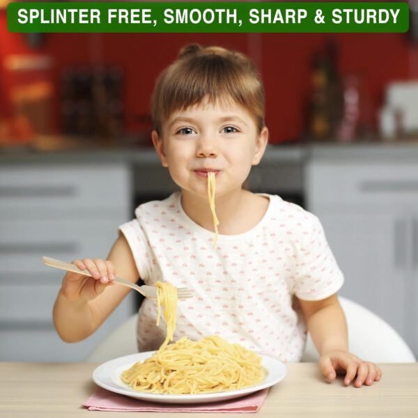 Disposable Bamboo Forks, 100-Count Set; BPA Free Splinter-Free Biodegradable & Ethically Sourced Compostable Cutlery Perfect for Appetizers and Cocktails - Bamboo Forks Disposable - Image 6