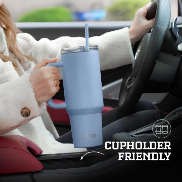 O'JAY Insulated 40oz Tumbler with Handle and Straw Lid - 100% Leak-Proof - Cupholder Friendly Travel Mug - Stainless Steel Insulated Tumbler with Lid and Straw - (Skyline Horizon) - Image 3