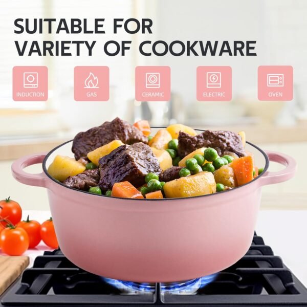 3 Quart Enameled Cast Iron Dutch Oven Pot with Lid, Oven Safe up to 550° F & Dishwasher Safe, Sturdy Dutch Oven Cookware - Image 6