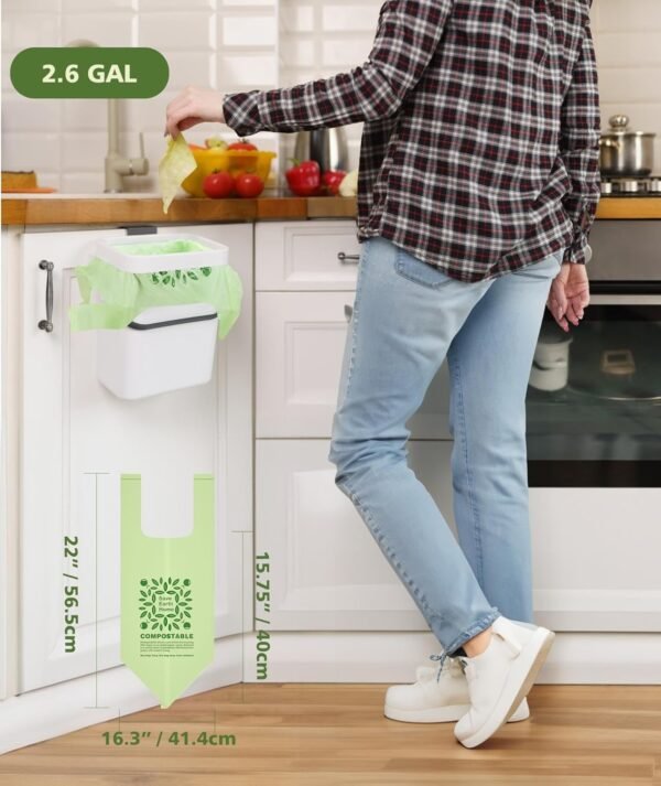 2.6 Gallon Compost Bags with Handle Tie, AYOTEE 75 Count Mini Compost Kitchen Food Scrap Waste Bags, Certified By ASTM Standard Compostable Trash Bags for Compost Bin Kitchen Green - Image 2