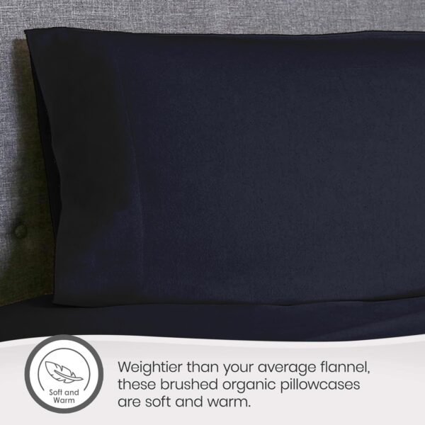 Organic Flannel Pillowcases Standard Set of 2 - Ultra Comfortable 100% Organic Cotton Pillow Cases Standard Size with Premium Smooth Brushed Finish and Envelope Closure (Navy, Standard) - Image 5
