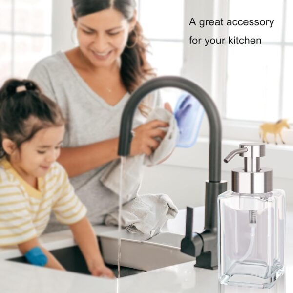 Foaming Soap Dispenser with Stainless Steel Pump, 12oz Refillable Glass Liquid Dish Soap Bottles for Bathroom, Kitchen Sink, Home Decor - Image 6