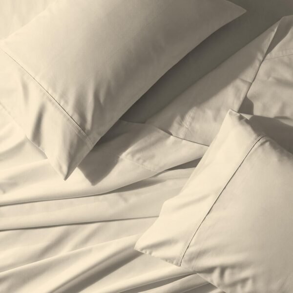 Organic 100% Cotton Light Ivory Full Size Bed Sheets, Percale Weave Cotton Sheet Set for Full Size Bed, Crisp, Cooling & Breathable Bed Sheets, Fits Mattress Upto 16" Deep Pocket - Image 2