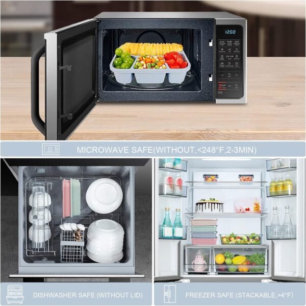 4 PCS Bento Lunch Box,4 Compartment Meal Prep Lunch Containers,Leak Proof Bento Box Adult Lunch Box,BPA Free Plastic Reusable Food Storage Container with lid,Microwave/Freezer/Dishwasher Safe - Image 6