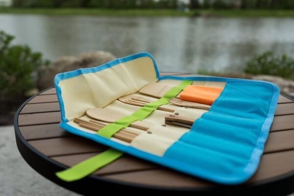 ust Camp Kitchen roll up with 7 Piece Bamboo Utensil Set in a Portable Organizer for Cooking, Camping, and Everyday use - Image 3