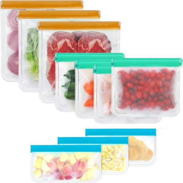 Reusable Silicone Bags Dishwasher Safe,10Pack Reusable Bags, BPA Free Reusable Food Storage Bags for Candy, Snack, Cereal, Travel Items, Home Organization