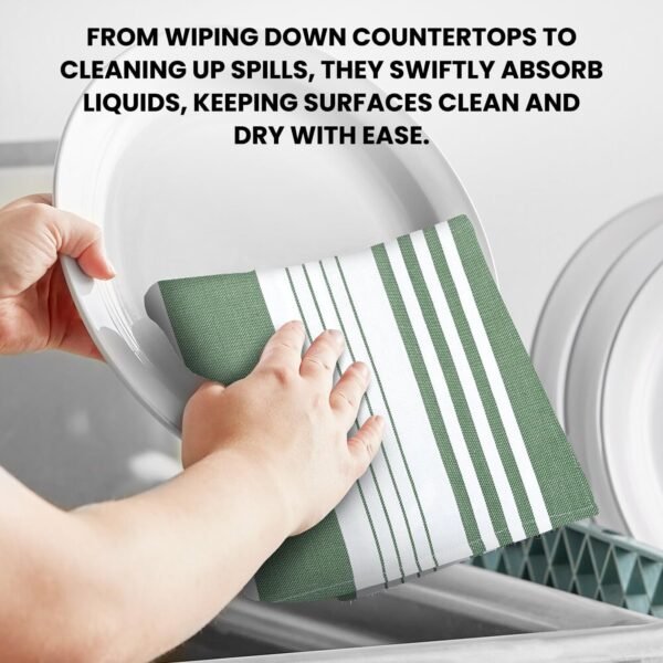 Stripe Kitchen Towels Decor Mordern Design Centreband Tea Dish Towels Boho Stripe Absorbent Festive Gift Set of 6 Pantry Reusable Kitchen Dish Towel|Easter Spring Decor 18x28 in Green - Image 7