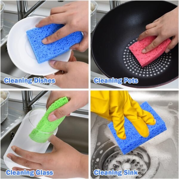 YoleShy 48 Pack Sponges Kitchen Natural Compressed Cellulose Sponges Durable Dish Sponge for Cleaning & DIY for Kids Reusable - Image 6
