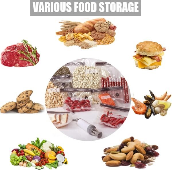 Sous Vide Bags 20pack Reusable Vacuum Food Storage Bags with 3 Sizes Vacuum Food Bags,1 Hand Pump,4 Sealing Clips for Food Storage and Sous Vide Cooking (Gray Kit) - Image 4