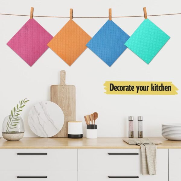 Swedish Dish Cloths - 10 Pack Reusable Kitchen Dishcloths - Ultra Absorbent Dish Towels for Washing Dishes - Cellulose Sponge Cloth Cleaning Rag - Assorted - Image 3