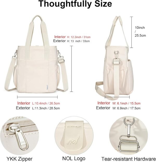 NOL Insulated Lunch Bag for Women, Large Spacious Lunch Tote Bag With Removable Adjustable Shoulder Strap with Multi Pockets,Leakproof Cooler Bag,Lightweight Nylon Waterproof Lunch Box For Work,Cream - Image 2