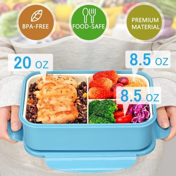 LOVINA Bento Boxes for Adults - 1100 ML Bento Lunch Box Container For Kids With Spoon & Fork - Durable Perfect Size for On-the-Go Meal, BPA-Free and Food-Safe Materials(Blue) - Image 2