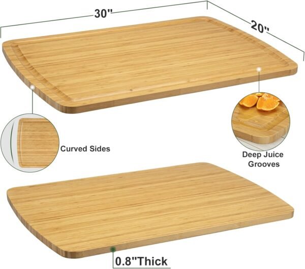 GlowSol 30 x 20 Inch XXXL Bamboo Cutting Board, Turkey Cutting Board Kitchen Bamboo Meat Cutting Board with Juice Slot and Handles Heavy Duty Deli Board, Over Sink Cutting Board - Image 2