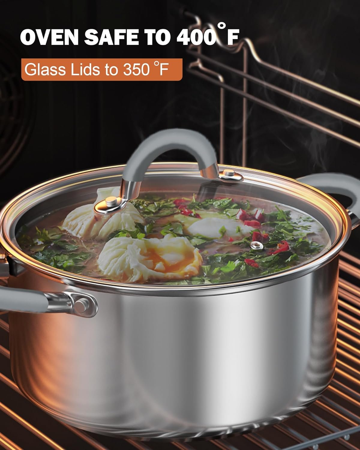 Cook N Home Cookware Basic Pots and Pans, 12 Piece set, Stainless Steel Grey Silicone Handle - Image 8