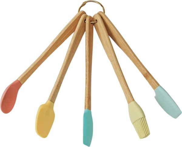 Creative Co-Op Vibrant Silicone and Bamboo Utensil Set, Multicolor, Set of 5