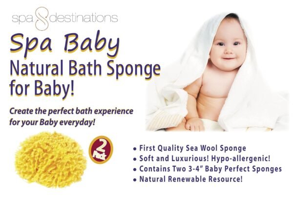 Spa Baby Absorbent Natural Bath Sponge Spa Destinations. Ultra Soft Premium Sea Wool Sponge, Biodegradable, Bath Accessories Baby and Kids, Infant Bath. Two (2) Pack 3-4 inch for Moms - Image 4