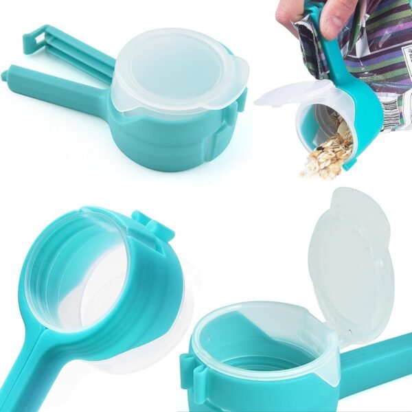 4PCS Bag Clip with Pour Spout Bag Clip with Dump Port Snack Chip Bag Plastic Cap Food Clips Reusable Plastic Cap Sealer Clips - Image 3