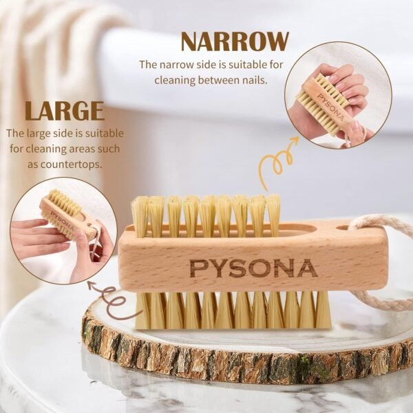 Nail Scrubber Brush, 2 Pack Nail Brush for Cleaning Fingernails, Natural Wooden Fingernail Cleaning Brushes Two-sided Finger Toe Nail Brush Cleaner with Hanging Rope - Image 8