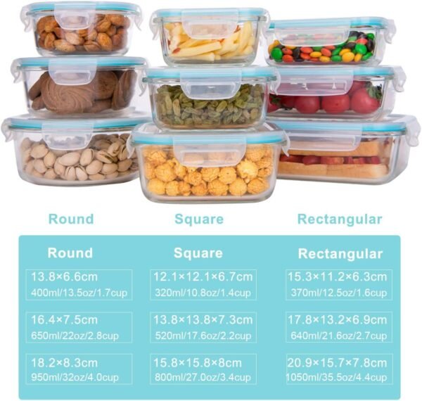 Glass Food Storage Containers with Lids, [18 Piece] Meal Prep Containers for Food Storage , BPA Free & Leak Proof (9 Lids & 9 Containers) - Image 2