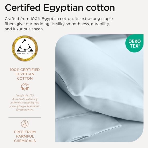 Threadmill Egyptian Cotton Full Size Sheet Set | 100% Certified Egyptian Cotton Sheets for Full Size Bed | Full Bed Sheets Set 16" Deep Pocket | Soft Sateen 4-Piece Cooling Bedding Set | Light Blue - Image 3
