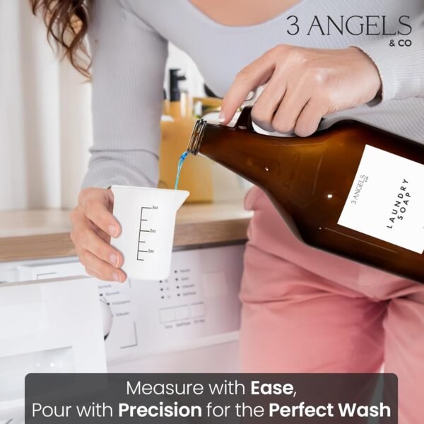 Glass Laundry Detergent Dispenser (Pack of 2) - Durable Amber Soap Dispenser Jars - Liquid Soap Dispenser w/ Silicone Tray, Labels, Measuring Cups, & More - Versatile Laundry Organization and Storage - Image 5