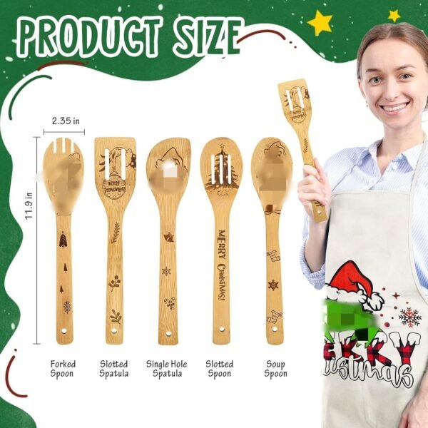 Christmas gifts for women men - Bamboo wooden spoons for cooking utensil set with apron - special gifts for chef mom dad mother father grandmother - Image 5