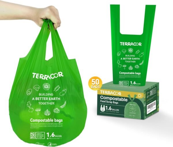 1.6 Gallon Compost Bags,50 Count, Small Food Scrap Compost Bags,BPI Certified and Meet The ASTM D6400 Standard