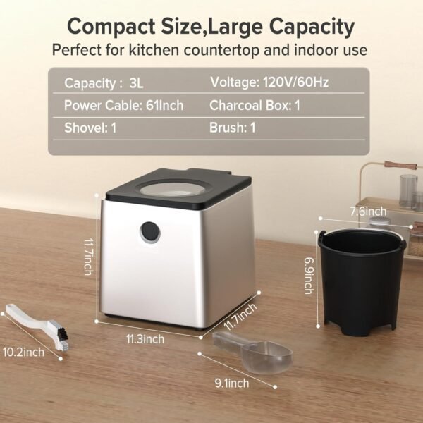 Electric Kitchen Composter, 3L Large Capacity with Visual Lid and LED Display, Turn Food Waste into Dry Compost, Intelligent Grinding Level Auto Stop, Low Noise, Automatic Cleaning - Image 6