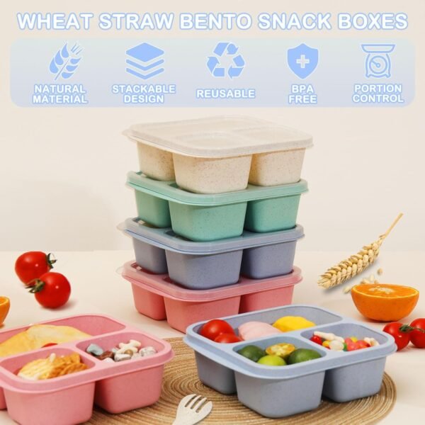 Kids Bento Box 6 Pack, 3 Compartment Snack Containers, Meal Prep Containers Reusable Lunch Containers for Kids Toddler Adults, Small Bento Snack Box for School, Work and Travel - Image 4
