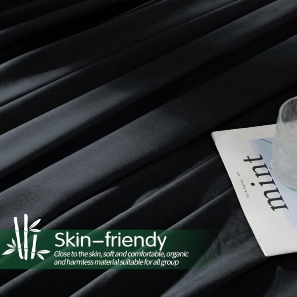 Manyshofu 70% Rayon Derived from Bamboo Sheets Queen Size Bed Sheets - 6 Piece Organic Cooling Sheets Silky Black Queen Sheet Set - Soft Breathable Luxury Bedding Sheets & Pillowcases - Image 7