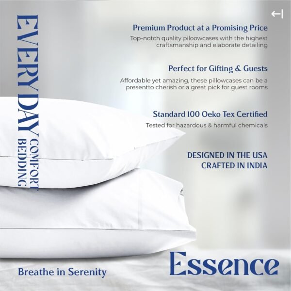 Mayfair Linen 100% Organic Cotton Percale Pillow Cases King Size Set of 2 - Cotton Percale Pillowcases King, Soft Cooling Pillow Cases for Sleeping, Cotton Pillow Covers for King Pillows - White - Image 6