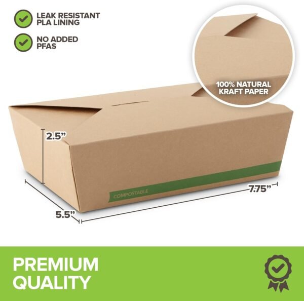 (Set of 40) 71oz Food Compostable Take Out Containers Disposable, Large Microwaveable Paper To Go Boxes, Grease Resistant Natural Kraft Cardboard Lunch Box, Takeout, Biodegradable, Eco-Friendly - Image 3