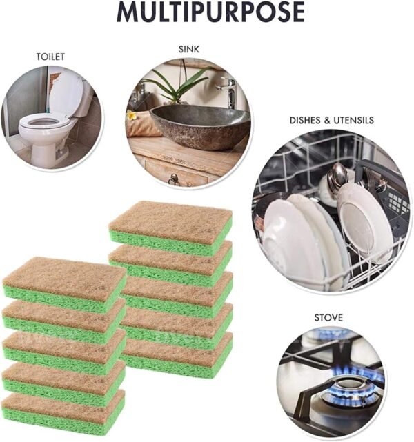 Natural Sponge by Scrubit - 24-Pack - Biodegradable Cellulose Natural Sponges for Dishes with a Tough Eco-Friendly Scouring Pad for Kitchen and Bathroom – Non-Stick Plant-Based Compostable Sponges - Image 4