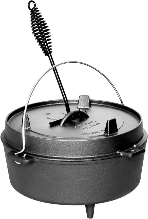 Pre-Seasoned Cast Iron Dutch Oven With Skillet Lid, Outdoor Camping Deep Pot for Camping Fireplace Cooking BBQ Baking Campfire, Leg Base, 4.5 Quart - Image 2