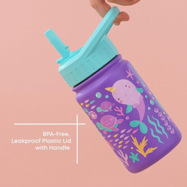 JoyJolt Kids Water Bottle with Straw Lid, 12oz Small Stainless Steel Reusable Tumbler for Kids, Girls, Boys, or Teen, Vacuum Insulated Water Bottle for School, Travel, and Outdoors, Leakproof - Image 4