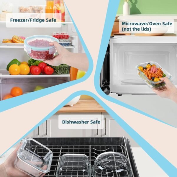 BAYZZ 30 Piece Glass Food Storage Containers Set, Glass Meal Prep Containers with Lids, Airtight Lunch Storage Containers, Microwave, Freezer and Dishwasher Safe, Green - Image 3