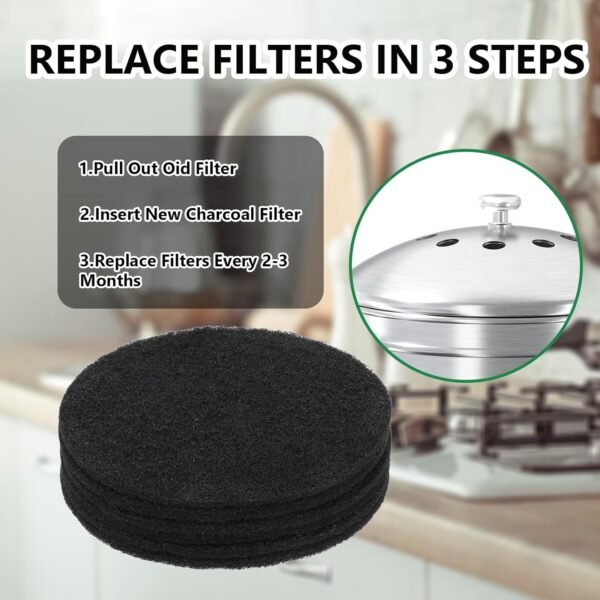 Charcoal Filters for Kitchen Compost Bin, 6 Pack Compost Filters for Countertop Bin Pail Replacement, Activated Charcoal Home Bucket Refill Sets, Round 6.7 Inch - Image 6