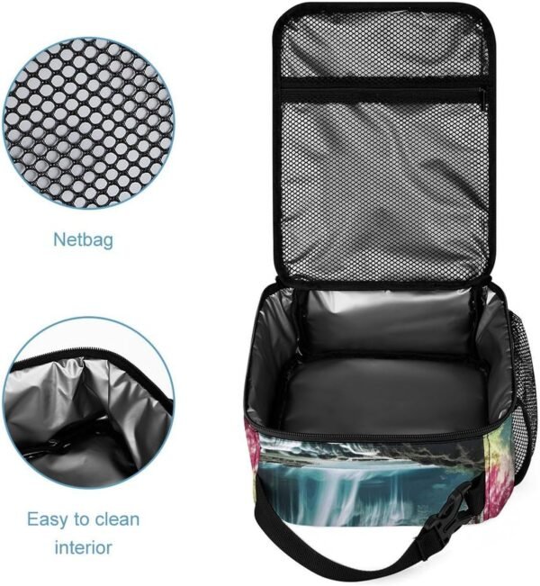 Lunch Bag for Men Women Insulated Lunch Box Waterfall Natural Landscape Lunchbox Lunch Tote Bag for Work Lunch Bag with Side Pockets - Image 4