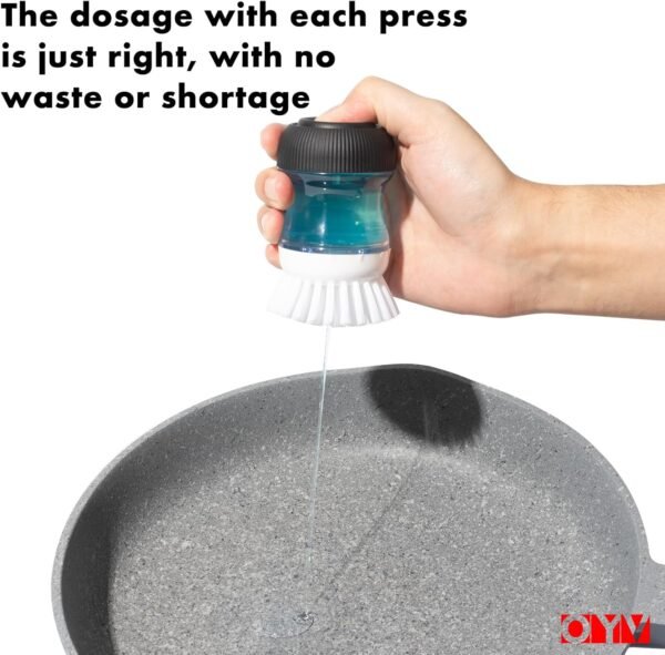 Soap Dispensing Palm Brush, Dish Brush Set with Silicone Drip Tray and One Refill, Kitchen Dish Scrub Brush for Cleaning Pots, Pans. - Image 4