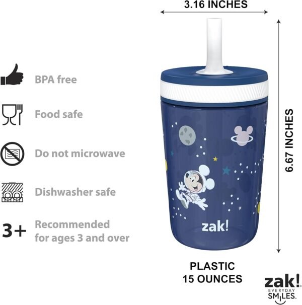 Zak Designs Disney Mickey Mouse Kelso Tumbler Set, Leak-Proof Screw-On Lid with Straw, Bundle for Kids Includes Plastic and Stainless Steel Cups with Bonus Sipper (3pc Set, Non-BPA)15 fl oz. - Image 6
