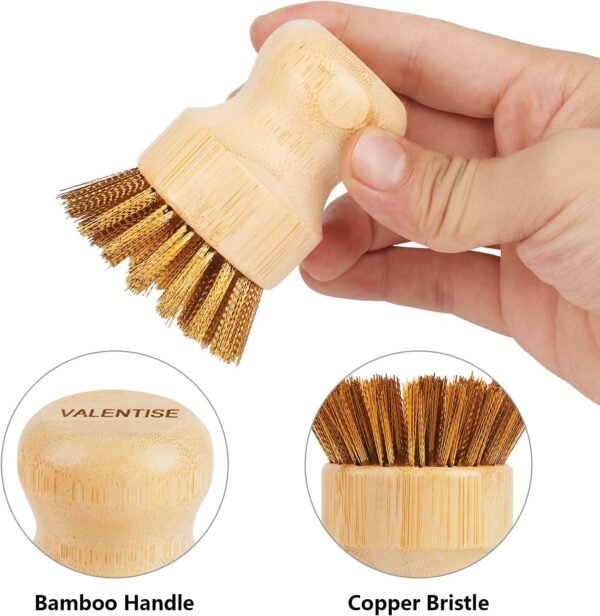 Cast Iron Cleaner Scrubber with Copper Bristle Natural Bamboo Scrubber Cast Iron Cleaner,Cast Iron Skillets Dutch Ovens Pots Table Top BBQ Grill Pans - Image 3